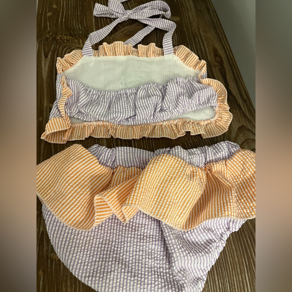 LSU Girls Two-Piece Seersucker Ruffle Swim Set in Purple Orange Mike Tiger 7/8 - Picture 10 of 11